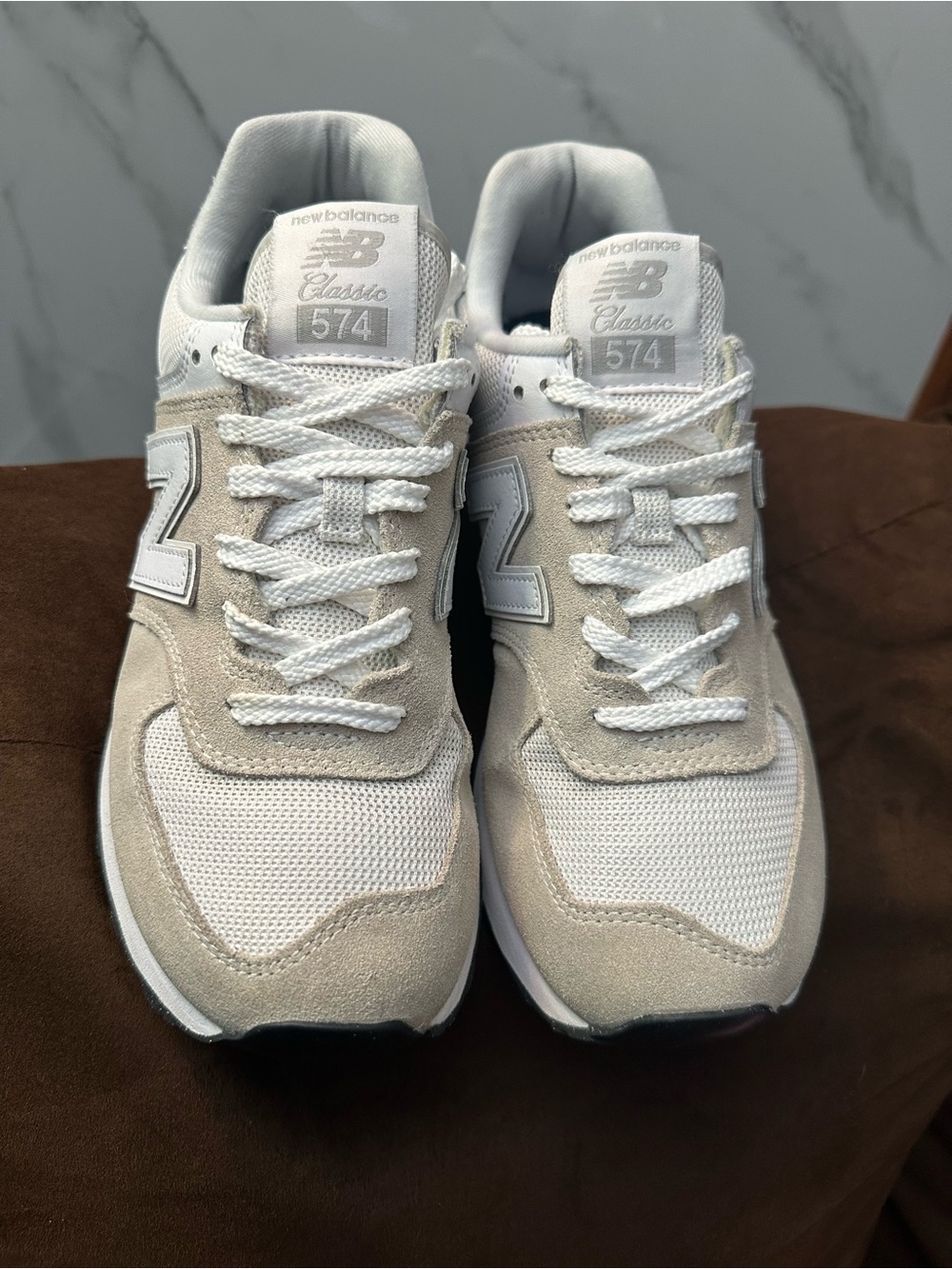 New Balance Women’s 574 Sneakers in White and grey